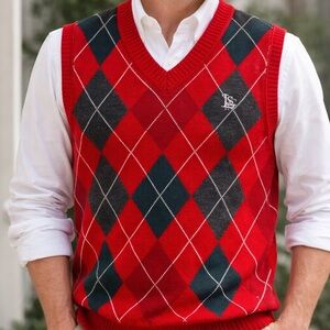Levi’s Argyle Sweater Vest Red Preppy Golf Knit V Neck Size L